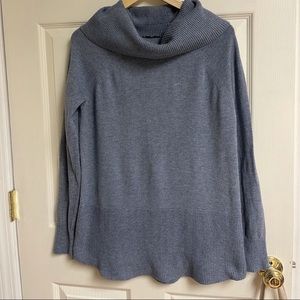 Devotion by Cyrus Blue Grey Rib Knit Cowl Neck Sweater
